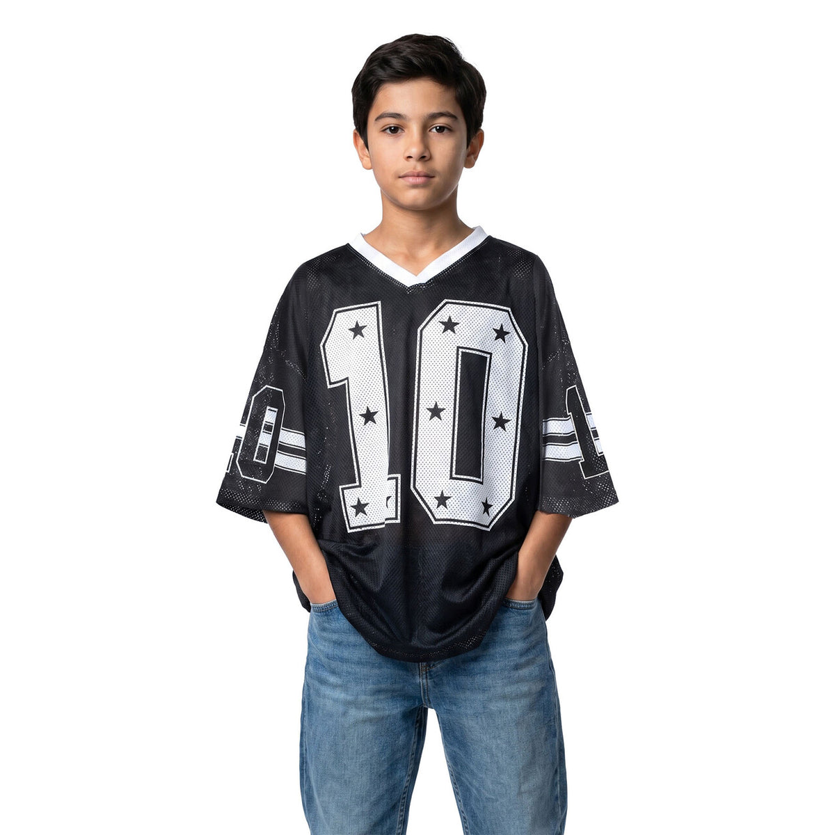 Op deze afbeelding zie je een Kostuums, van het merk Wilbers. Sky Star IJshockeyshirt Zwart (Oversized) Kind