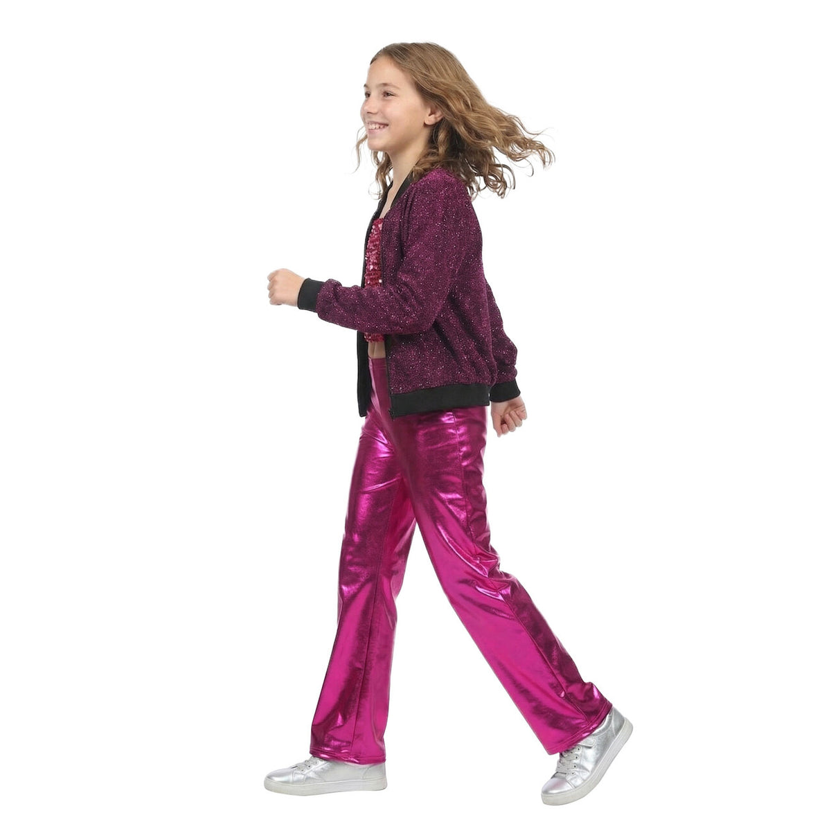 Op deze afbeelding zie je een Kostuums, van het merk Wilbers. Purple Party Glitter Jas Meisje