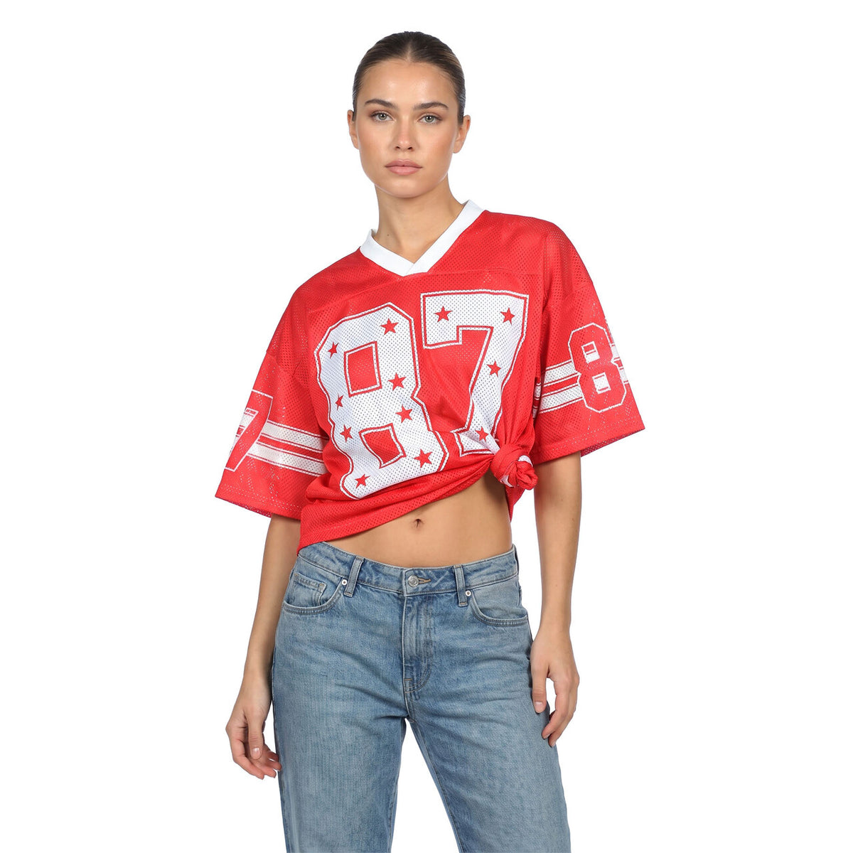 Op deze afbeelding zie je een Kostuums, van het merk Wilbers. Retro Stars IJshockeyshirt Rood (Oversized)