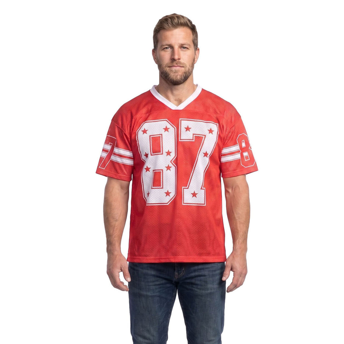 Op deze afbeelding zie je een Kostuums, van het merk Wilbers. Retro Stars IJshockeyshirt Rood (Oversized)