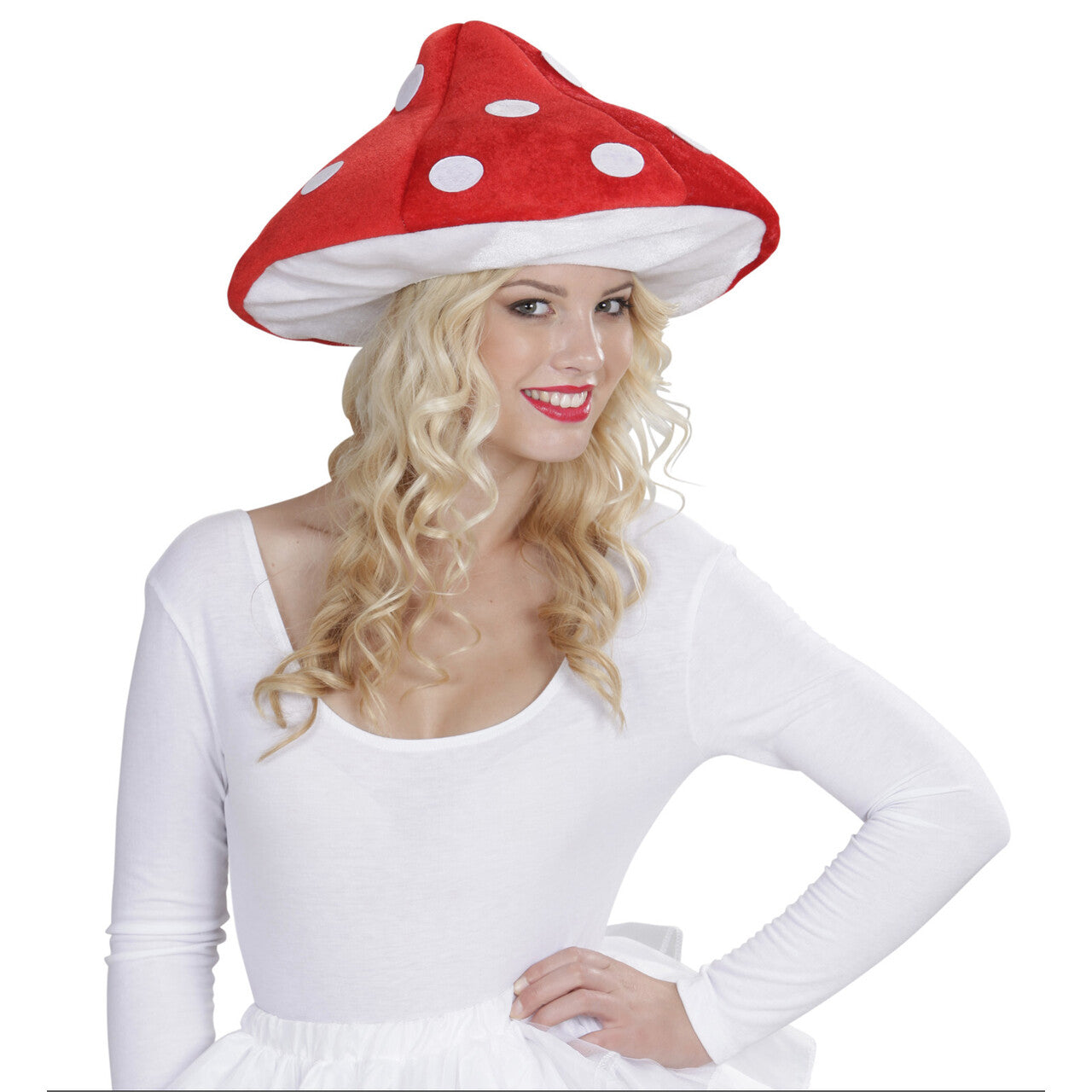 Op deze afbeelding zie je een Accessoires, van het merk Widmann. Rood Met Witte Stippen Paddenstoel Muts
