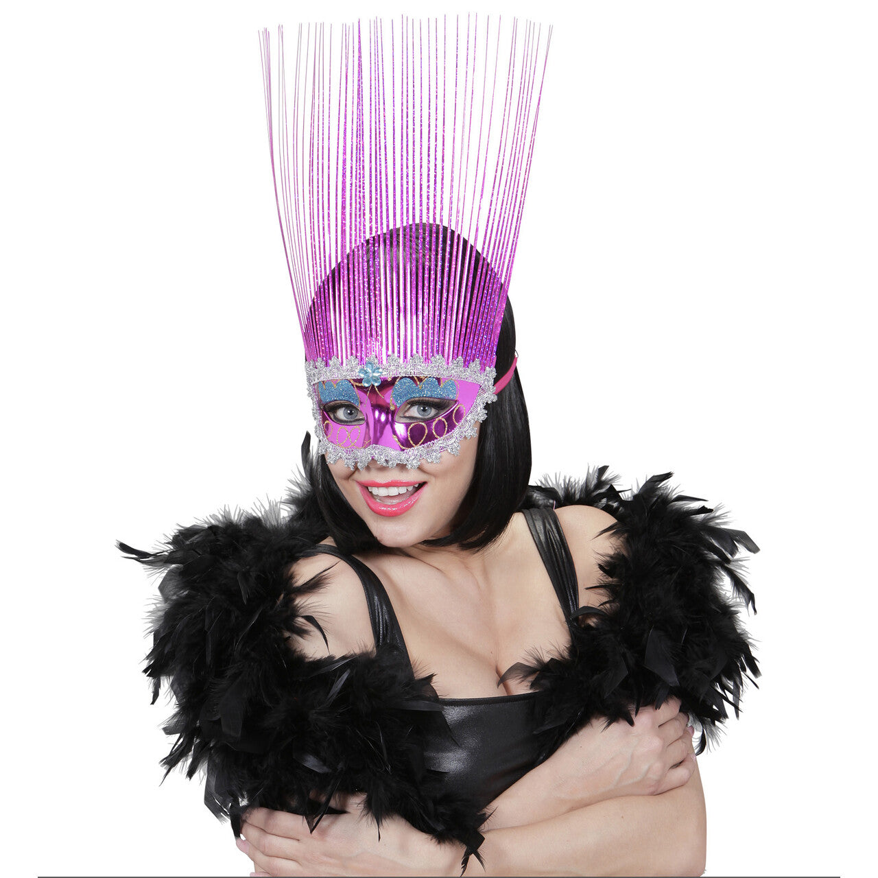 Op deze afbeelding zie je een Accessoires, van het merk Widmann. Oogmasker Roze Met Lange Punten