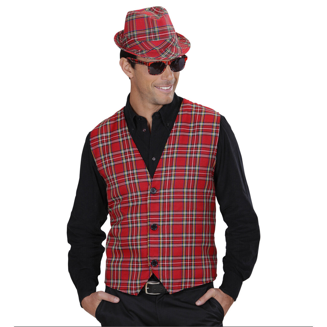Op deze afbeelding zie je een Accessoires, van het merk Widmann. Bril Schotse Ruit Rood