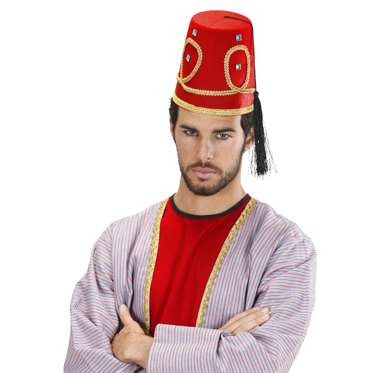 Op deze afbeelding zie je een Accessoires, van het merk Widmann. Oosterse Fez Rood Met Goud
