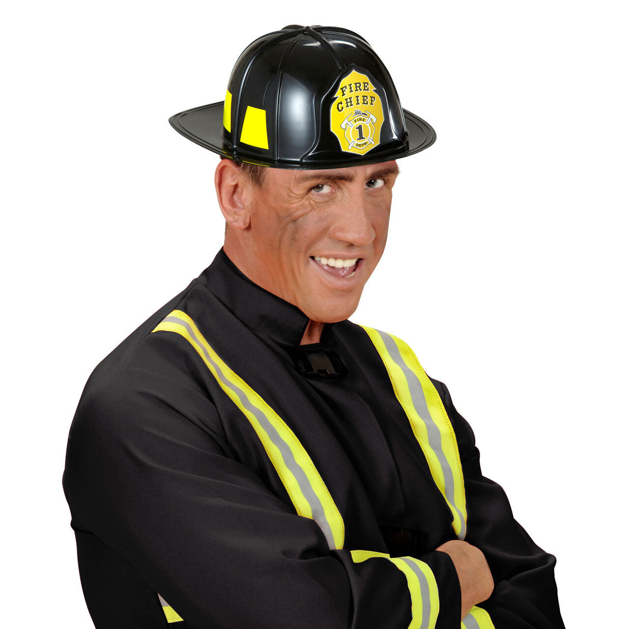 Op deze afbeelding zie je een Accessoires, van het merk Widmann. Brandweerhelm Zwart Hard Plastic