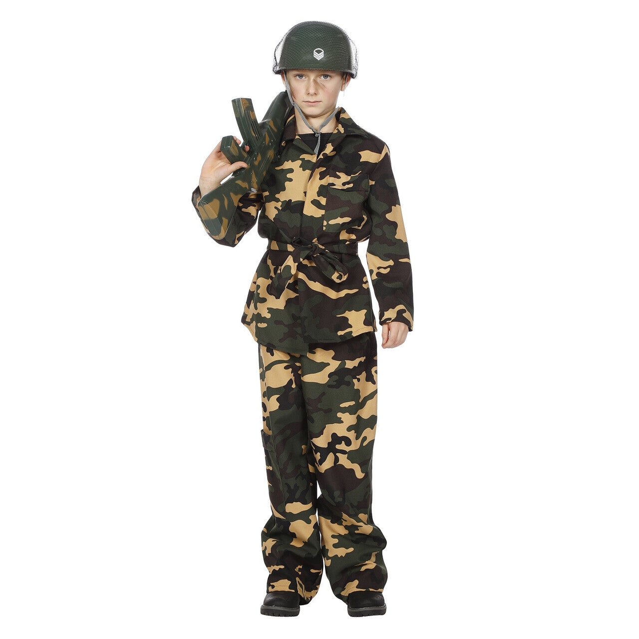 Op deze afbeelding zie je een Kostuums, van het merk Wilbers. Camouflage Groen Attack Soldier Jongen Kostuum