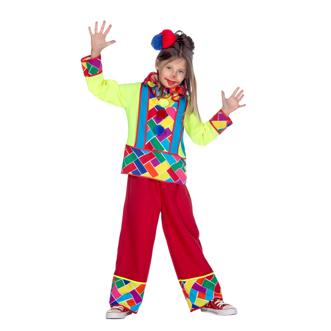 Op deze afbeelding zie je een Kostuums, van het merk Wilbers. Oranje Pierrot Luxe Joker Meisje Kostuum