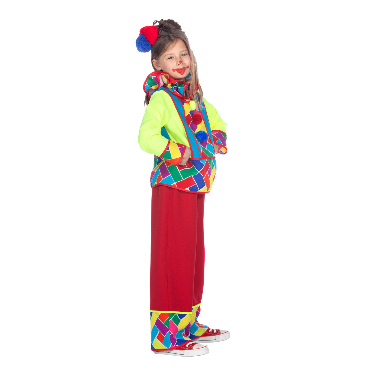 Op deze afbeelding zie je een Kostuums, van het merk Wilbers. Oranje Pierrot Luxe Joker Meisje Kostuum