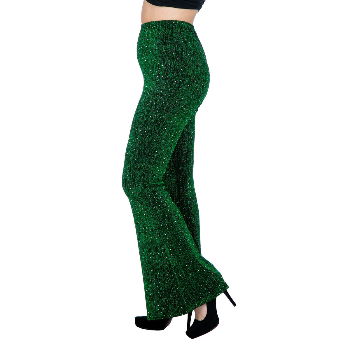 Op deze afbeelding zie je een Kostuums, van het merk Wilbers. Groene Glitter Chaos Flared Broek Vrouw