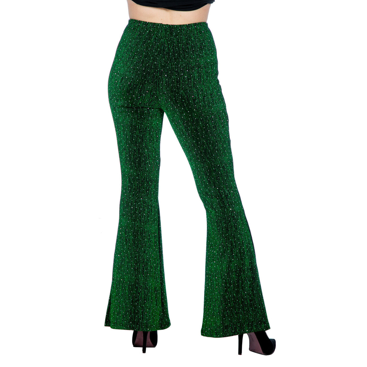 Op deze afbeelding zie je een Kostuums, van het merk Wilbers. Groene Glitter Chaos Flared Broek Vrouw