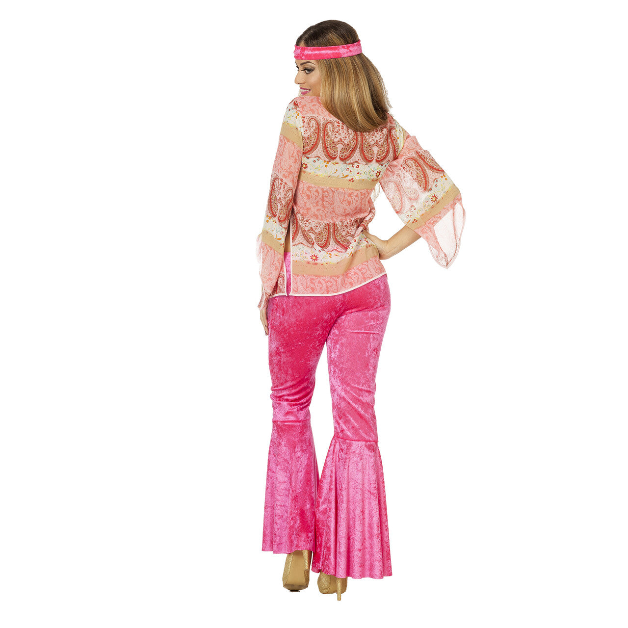 Op deze afbeelding zie je een Kostuums, van het merk Wilbers. Dandy Pink Flower Power De Luxe Roze Vrouw Kostuum