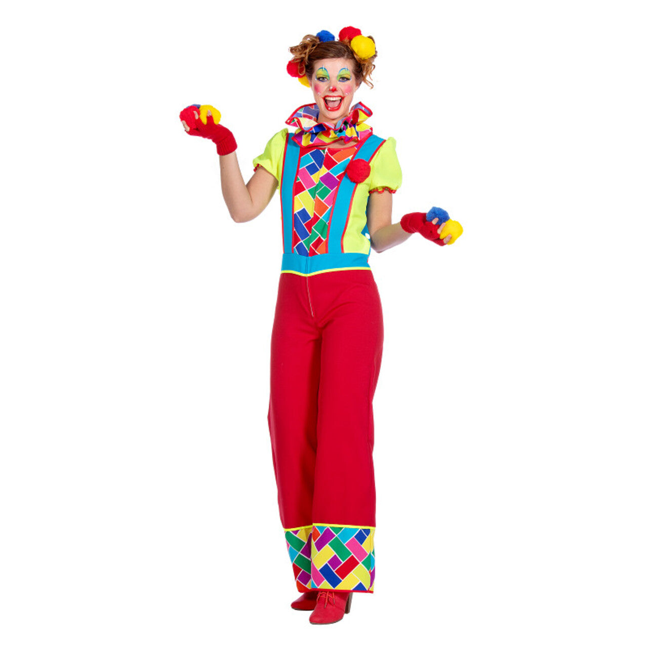Op deze afbeelding zie je een Kostuums, van het merk Wilbers. Lachende Clown Vero Vrolijk Vrouw Kostuum