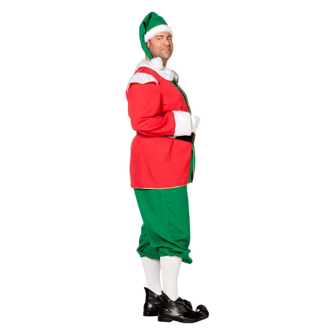 Op deze afbeelding zie je een Kostuums, van het merk Wilbers. Engelse Elf Rood / Groen Met Muts Man Kostuum