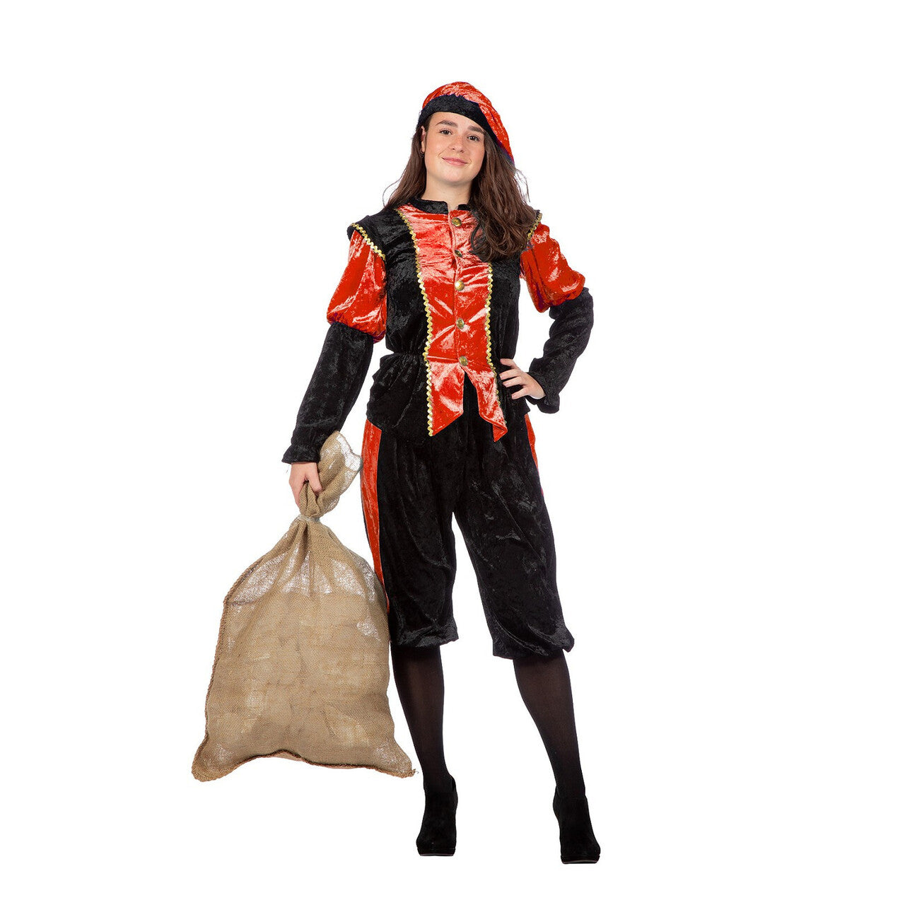 Op deze afbeelding zie je een Kostuums, van het merk Wilbers. Rode Piet Pansamt Budget Kostuum