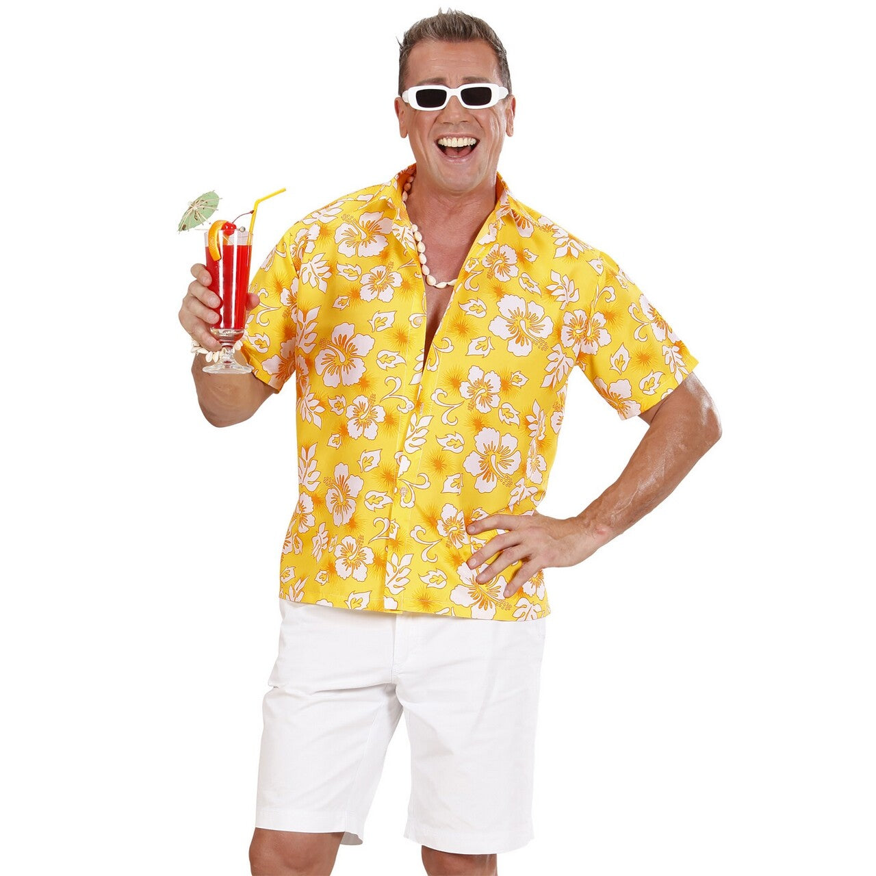 Op deze afbeelding zie je een Kostuums, van het merk Widmann. Hawaii Shirt Geel Man