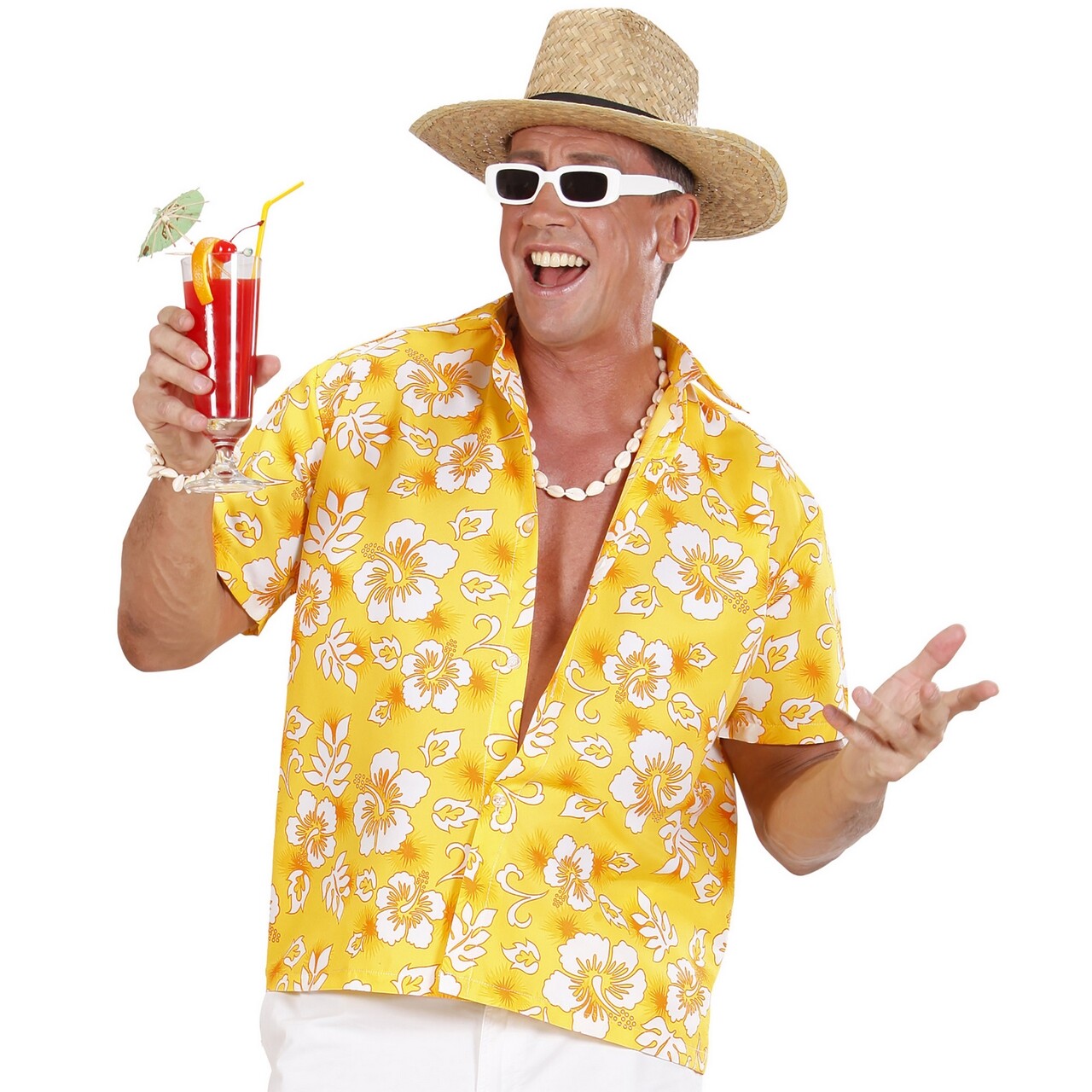 Op deze afbeelding zie je een Kostuums, van het merk Widmann. Hawaii Shirt Geel Man