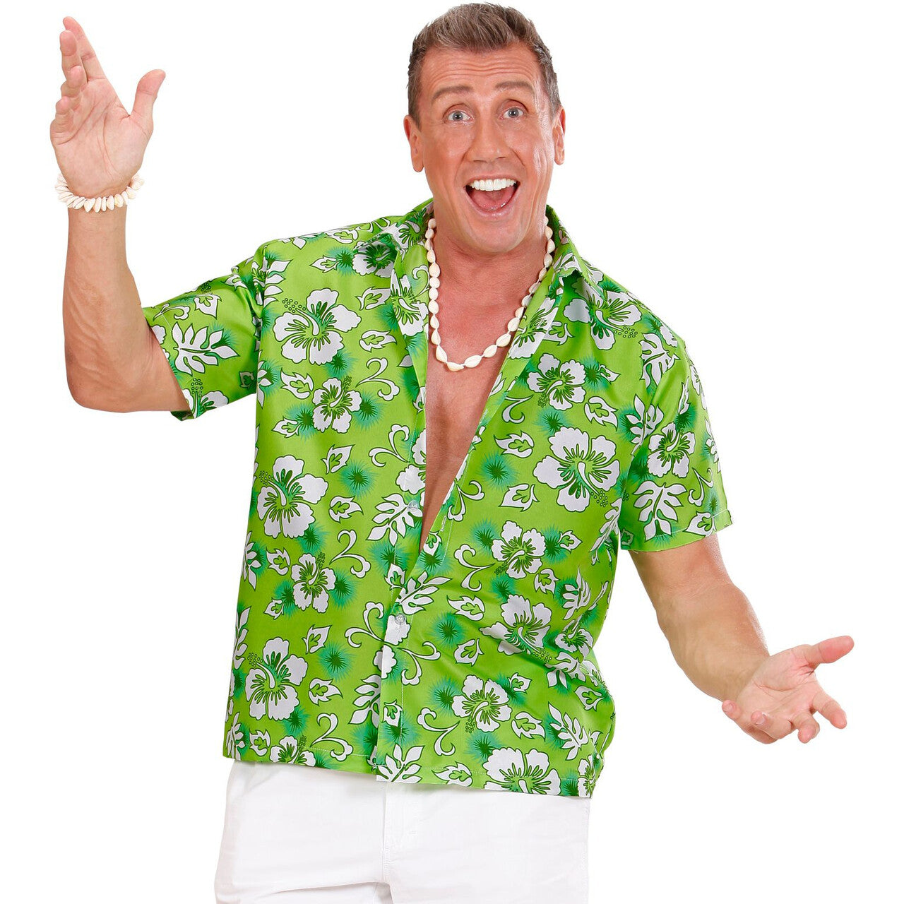 Op deze afbeelding zie je een Kostuums, van het merk Widmann. Hawaii Shirt Groen Man