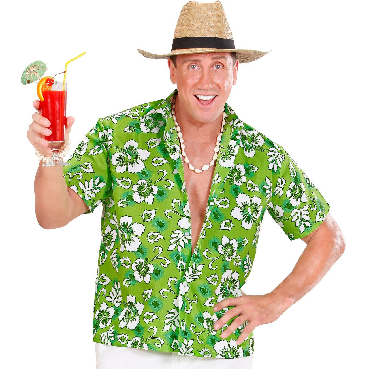 Op deze afbeelding zie je een Kostuums, van het merk Widmann. Hawaii Shirt Groen Man