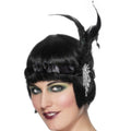 Bandeau Flapper Satin Noir Femme