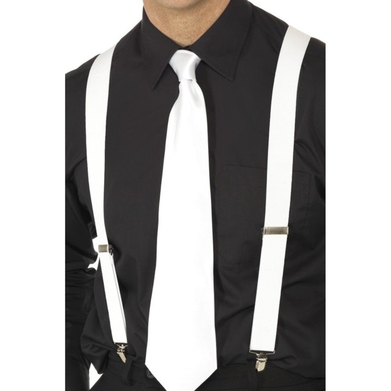 Op deze afbeelding zie je een Accessoires, van het merk Smiffy's. Witte Elastische Bretels Volwassen