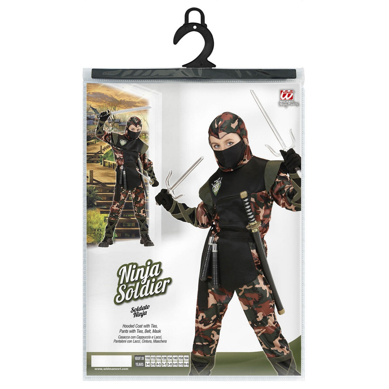 Op deze afbeelding zie je een Kostuums, van het merk Widmann. Ninja Soldaat Camouflage Jongen Kostuum