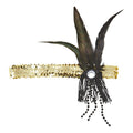 Stirnband Pailletten Gold Mit Federn Und Perlen