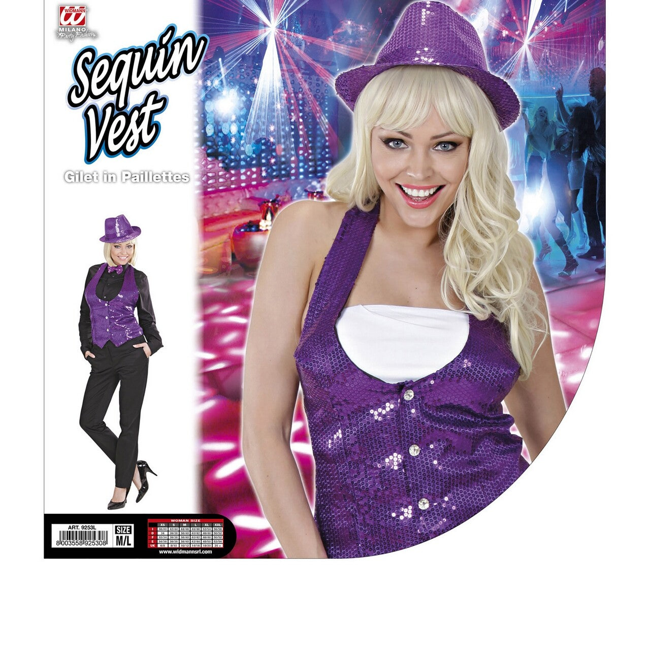 Op deze afbeelding zie je een Kostuums, van het merk Widmann. Las Vegas Show Pailletten Vest Vrouw