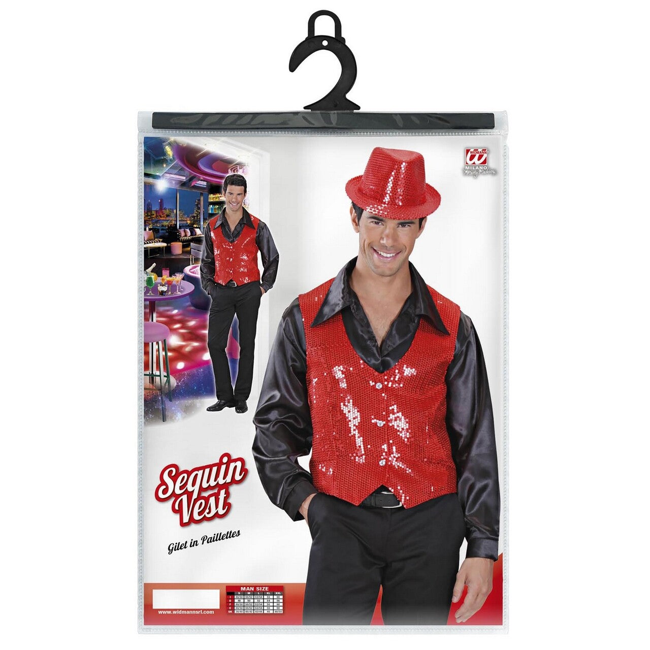 Op deze afbeelding zie je een Kostuums, van het merk Widmann. Showmaster Pailletten Vest Rood Man
