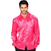 Op deze afbeelding zie je een Kostuums, van het merk Widmann. 70s Disco Shirt Roze Satijn Man