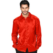 Op deze afbeelding zie je een Kostuums, van het merk Widmann. 70s Disco Shirt Rood Satijn Man
