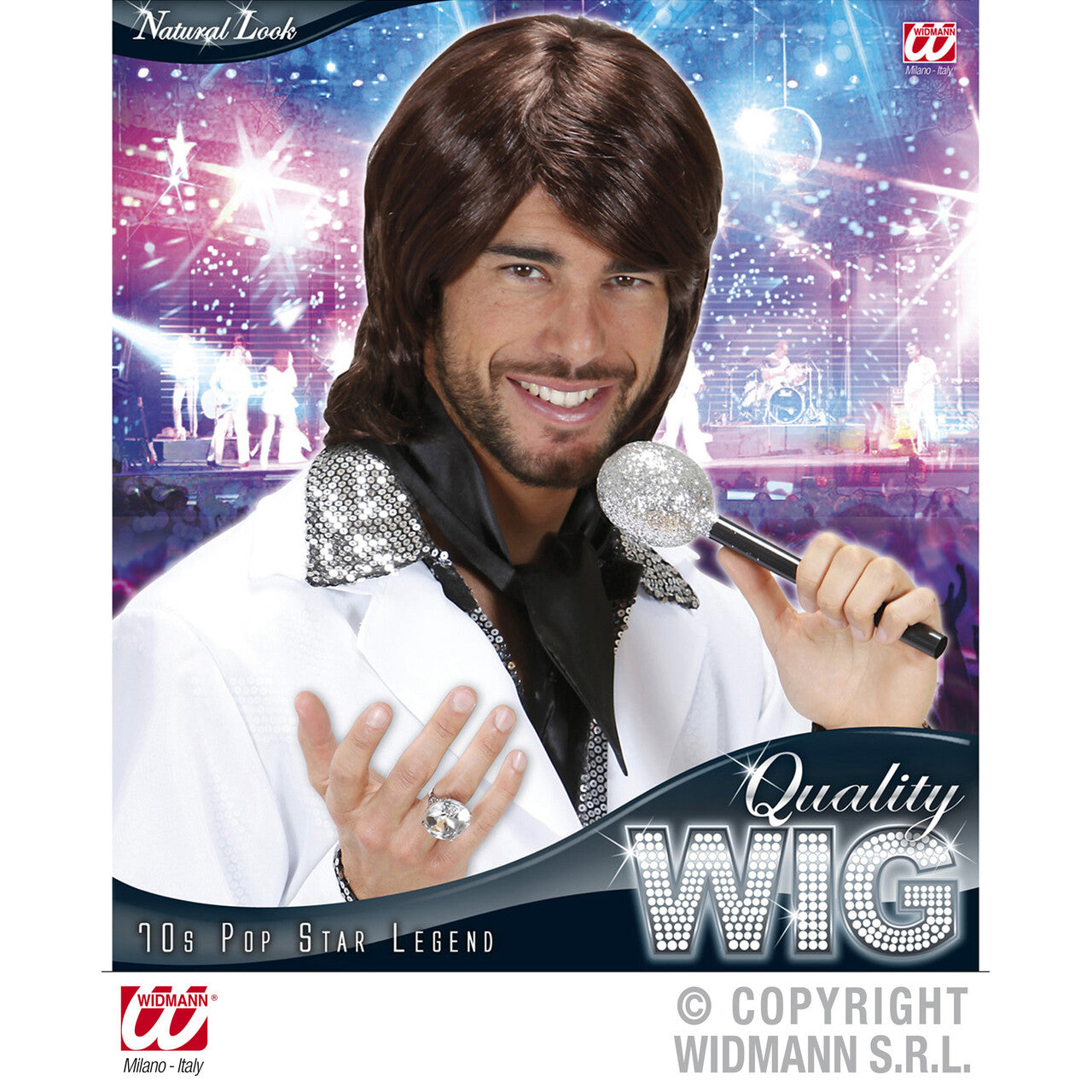 Op deze afbeelding zie je een Accessoires, van het merk Widmann. Pruik 70s Popster Benny
