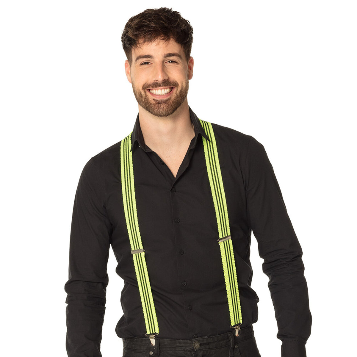 Op deze afbeelding zie je een Accessoires, van het merk Boland. Bretels Stripes Neongeel Uv