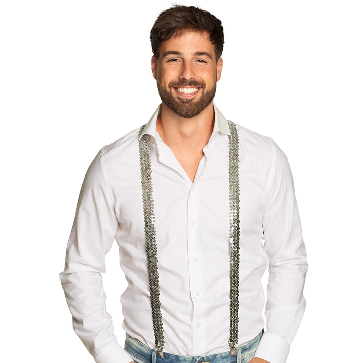 Op deze afbeelding zie je een Accessoires, van het merk Boland. Bretels Pailletten Zilver Shine