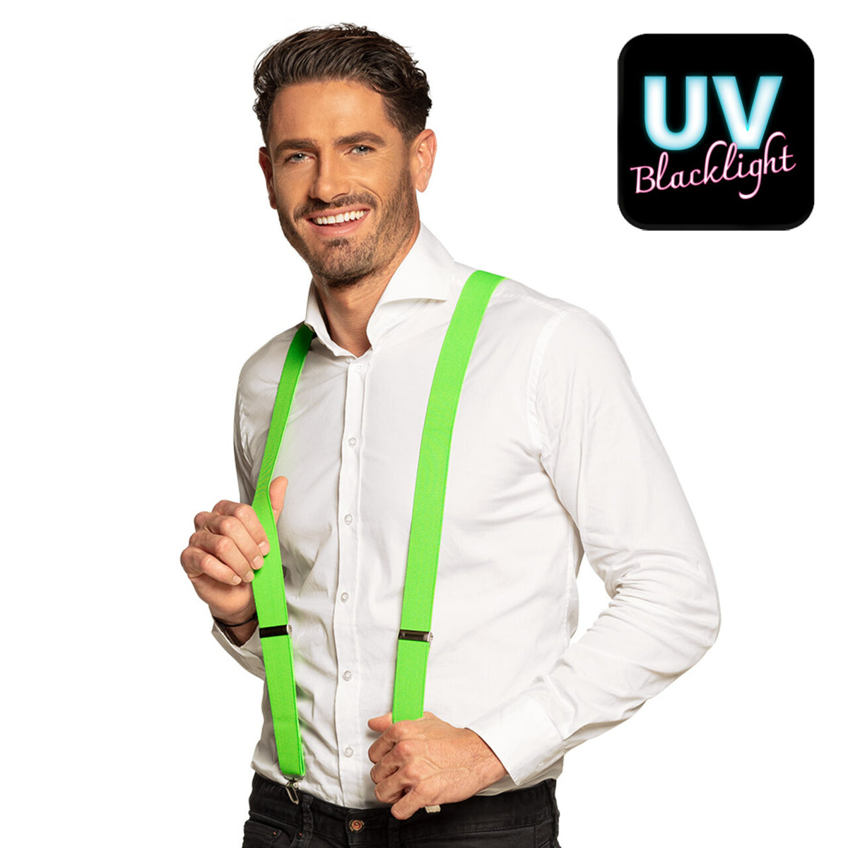 Op deze afbeelding zie je een Accessoires, van het merk Boland. Bretels Basic Neongroen Uv