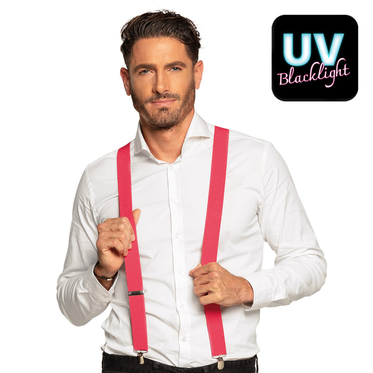 Op deze afbeelding zie je een Accessoires, van het merk Boland. Bretels Basic Neonroze Uv