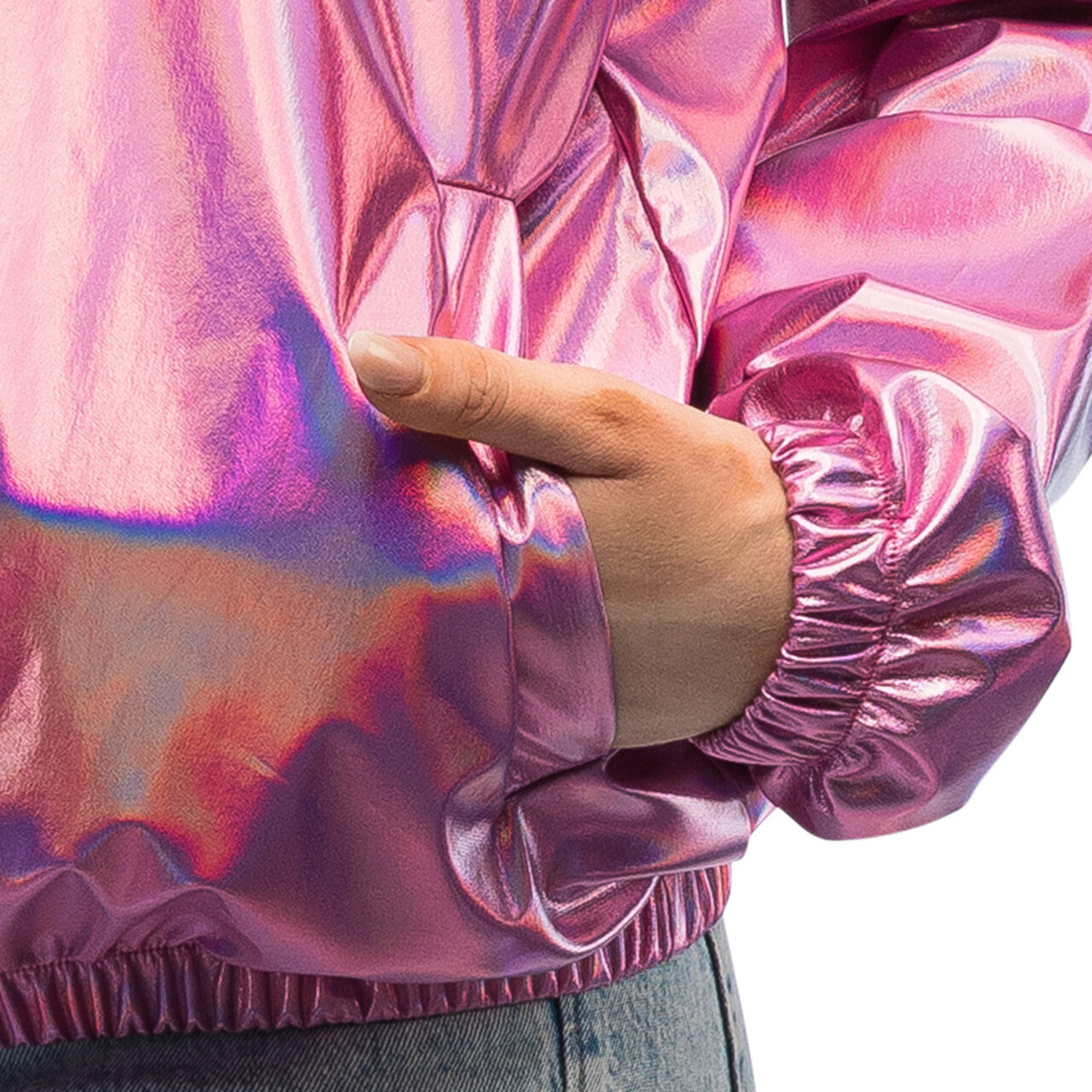 Op deze afbeelding zie je een Kostuums, van het merk Boland. Megacoole Metallic Roze Jasje Team Bride Vrouw