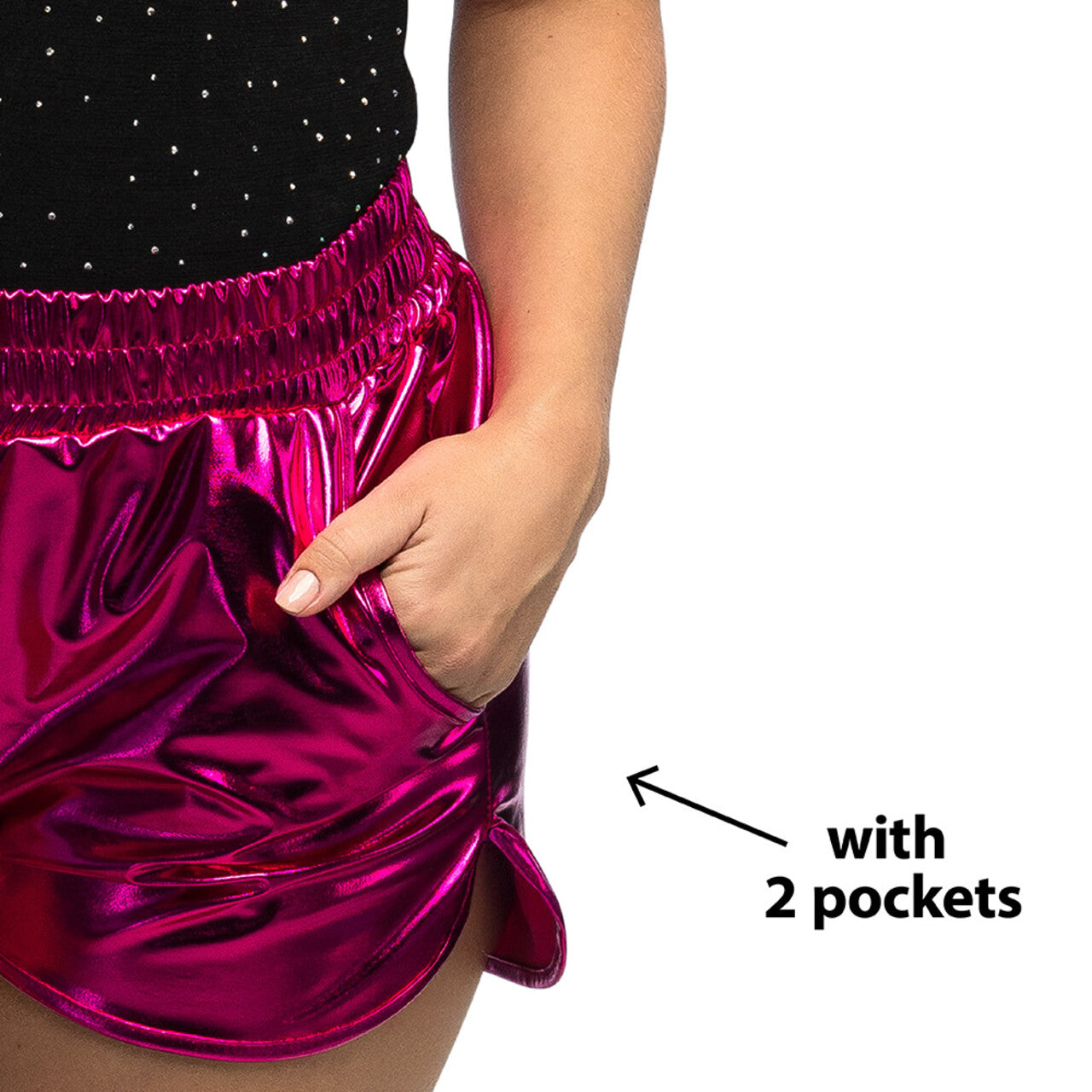 Op deze afbeelding zie je een Kostuums, van het merk Boland. Hotpants Metallic Shiny Sports Roze Vrouw