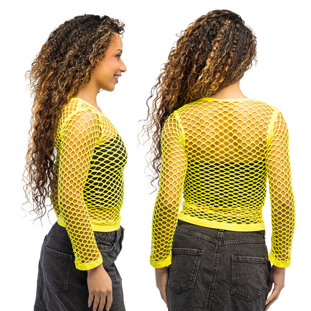 Op deze afbeelding zie je een Kostuums, van het merk Boland. 80s Visnet Shirt Temptation Neon Geel Vrouw