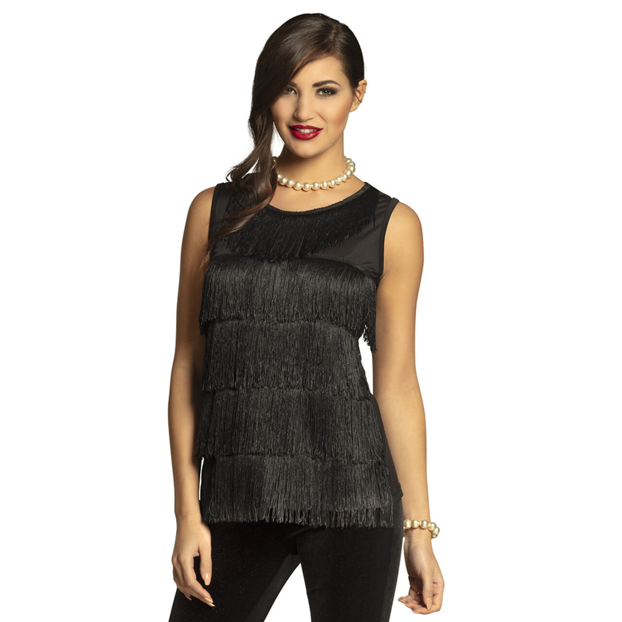Op deze afbeelding zie je een Kostuums, van het merk Boland. Flapper Top Zwart Vrouw