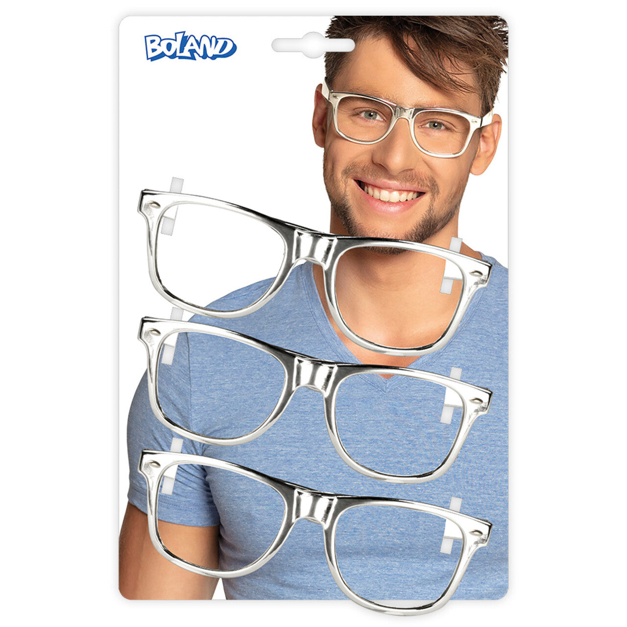 Op deze afbeelding zie je een Accessoires, van het merk Boland. Partybrillen Zilver 3 Stuks