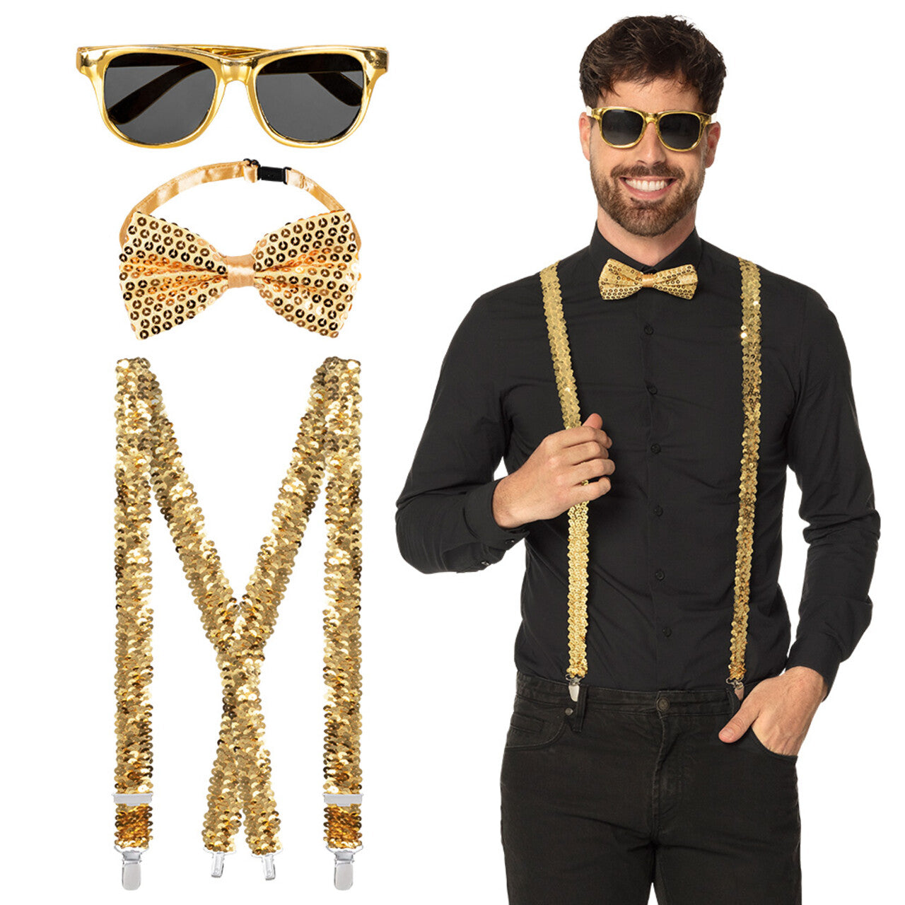 Op deze afbeelding zie je een Accessoires, van het merk Boland. Gentleman Party Pailletten Set Goud