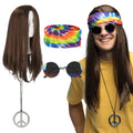 Set Hippie John (Hoofdband, Partybril, Pruik En Ketting)