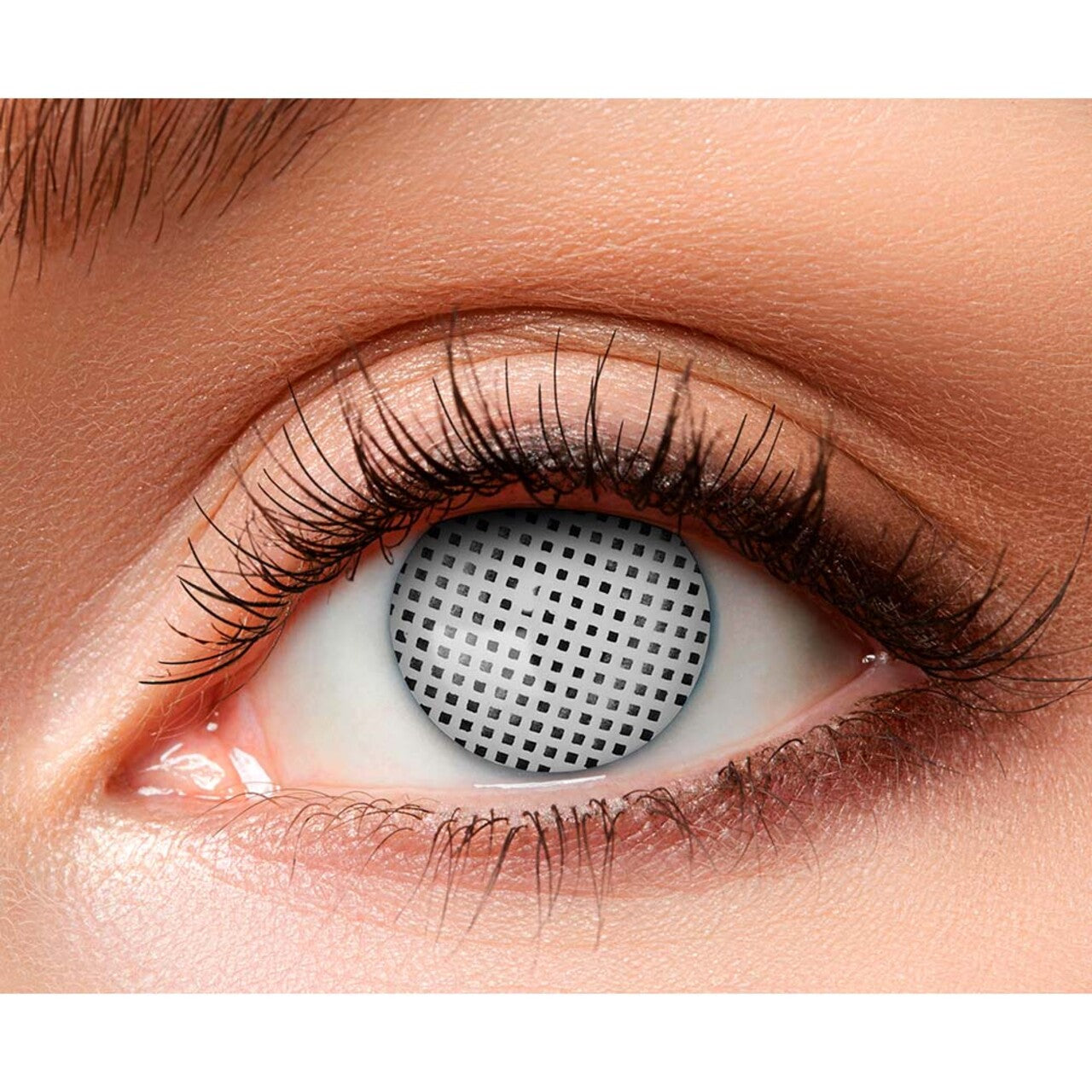Op deze afbeelding zie je een Accessoires, van het merk Boland. Lenzen Wit Met Zwarte Pixels Mystiek