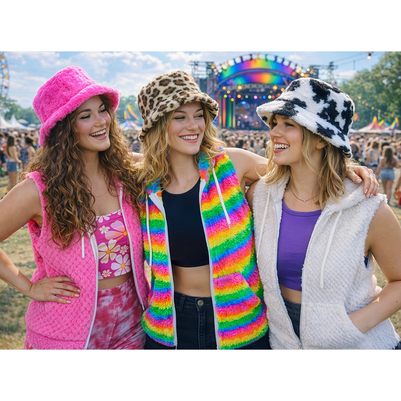 Op deze afbeelding zie je een Kostuums, van het merk Boland. Must Have Bodywarmer Fluffy Regenboog