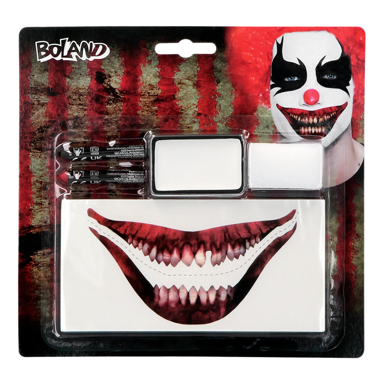 Op deze afbeelding zie je een Accessoires, van het merk Boland. Schmink Kit Terrible Clown Met Sticker Tattoo