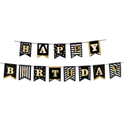 Op deze afbeelding zie je een Decoratie, van het merk Boland. Kartonnen Letterslinger Party Time Happy Birthday Goud / Zwart