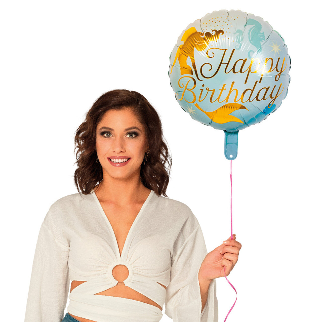 Op deze afbeelding zie je een Decoratie, van het merk Boland. Folieballon Zeemeermin Happy Birthday