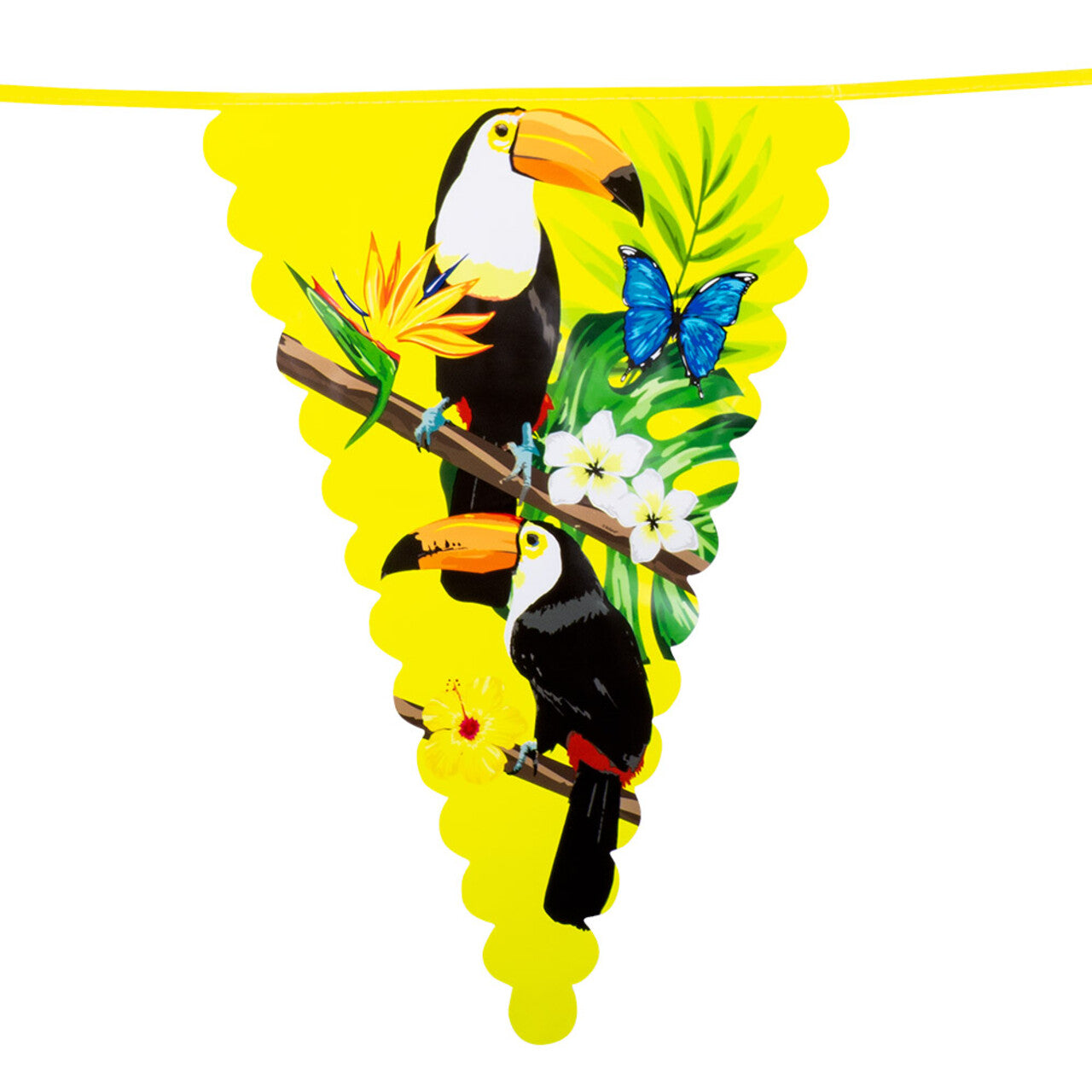 Op deze afbeelding zie je een Decoratie, van het merk Boland. Vlaggenlijn Met Grote Vlaggen Tropisch Feestje Toekan