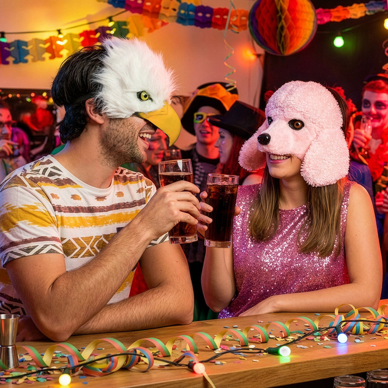Op deze afbeelding zie je een Accessoires, van het merk Boland. Pluchen Halfmasker Roze Zachte Poedel