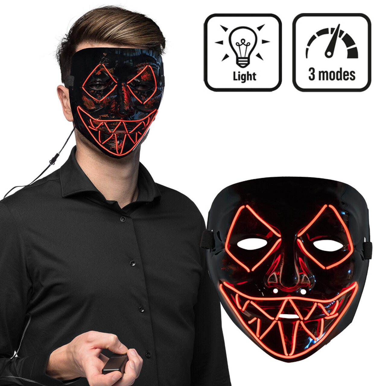 Op deze afbeelding zie je een Accessoires, van het merk Boland. Ledmasker Lightning Killer Smile Rood